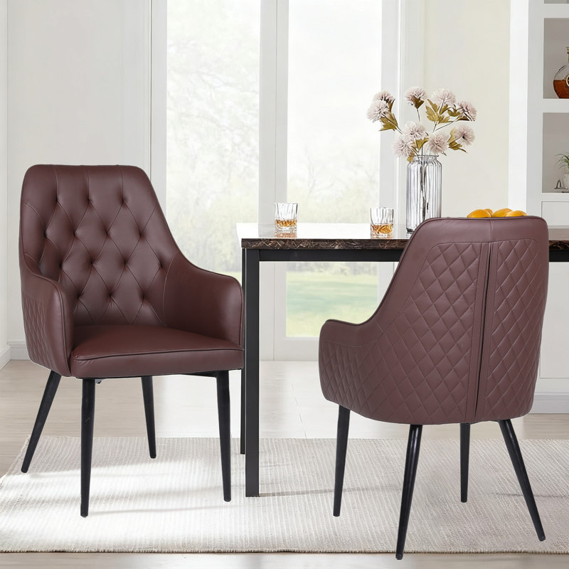 Ensemble de 2 fauteuils de salle à manger rembourrés en similicuir avec pieds Sreel, 2, Brun