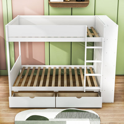 Jarif 2 Drawers Wood Bunk Bed with Cabinet and Slats