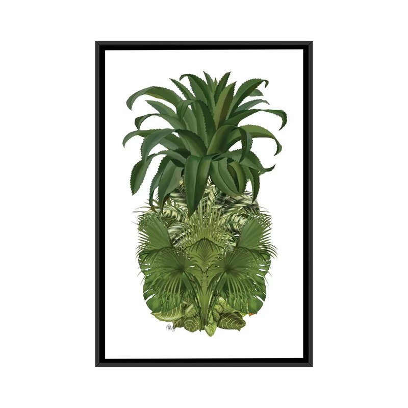 «Floral Pineapple IV», impression sur toile, H 26 po x l 18 po x P 1,5 po, Toile avec cadre noir, Non mat