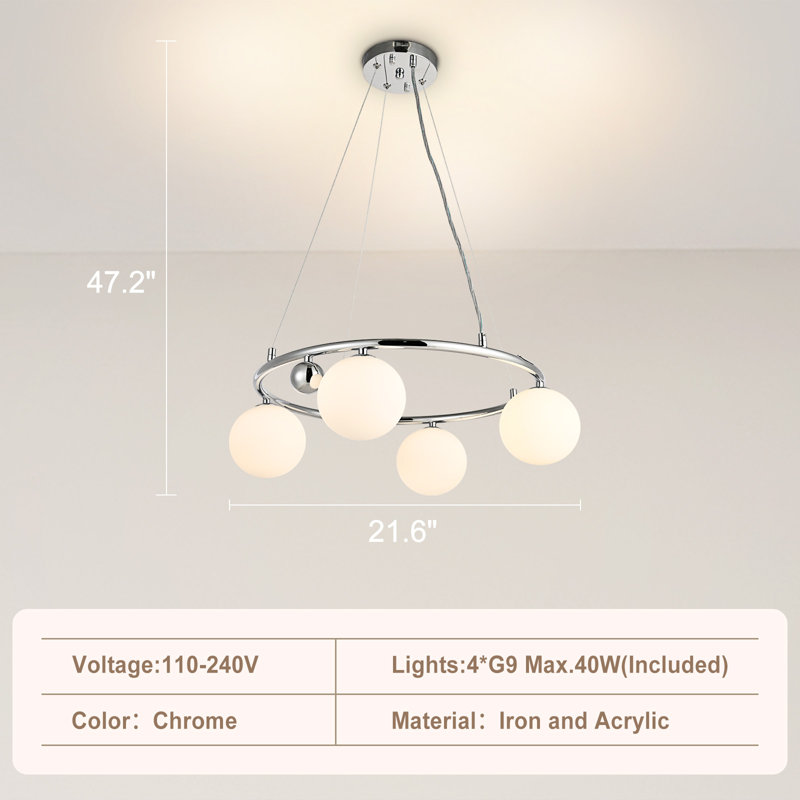 21.6" Crystal LED Round Chandelier with 4-Light