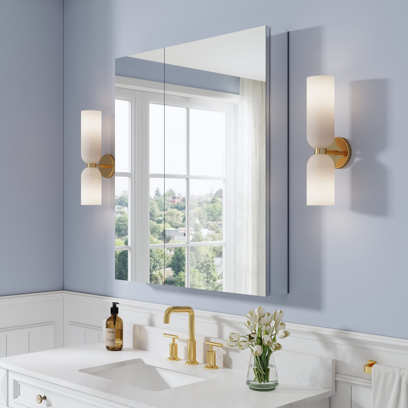 Pharmacie de salle de bain murale encastrée ou en surface l 32 po x H 36 po avec tablettes réglables en verre, Gauche