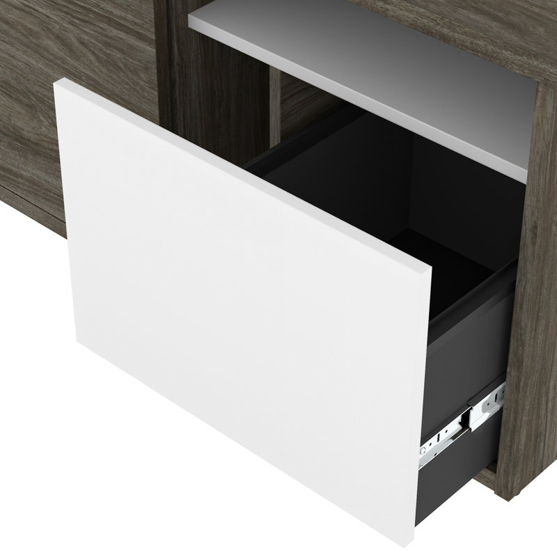 Bureau pour travailler debout en L Hansel, Noyer Gris / Blanc