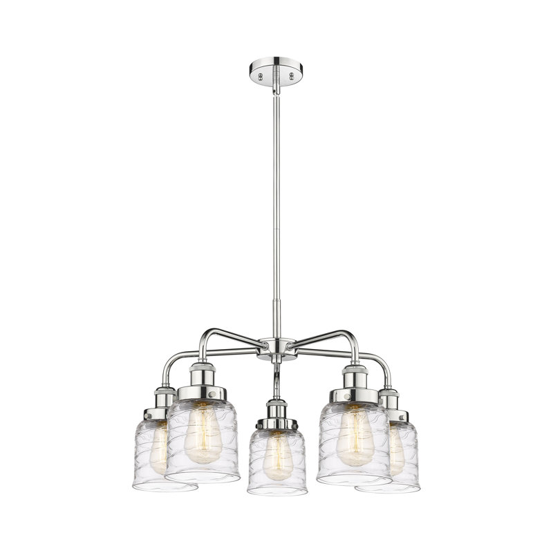 Lustre en verre à 5 lumières Bell, Tourbillon déco transparent, Chrome poli