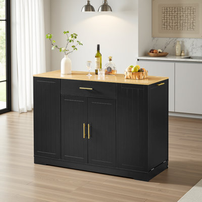 Prow Kitchen Island with Drawer, Adjustable Shelves & Trash Can