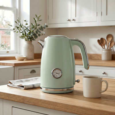 Electric Kettle Quick Heating, Hot Tea Water Boiler With Thermometer 1.7L Stainless Steel Cordless LED Indicator 1500W, Auto Shut-Off & Boil Dry Protection, Easy To Clean