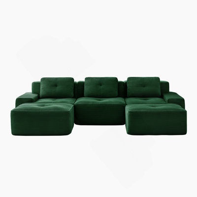 Canapé modulaire en forme de U de 117 pouces, tissu en velours côtelé, assise profonde, repose-pieds mobile, sans assemblage, conception antidérapante