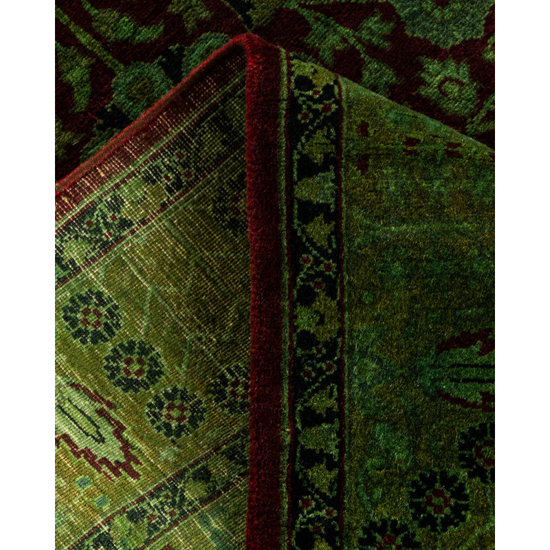 Tapis noué à la main de conception unique Fine Vibrance - vert, 3 pi 1 po x 8 pi 10 po