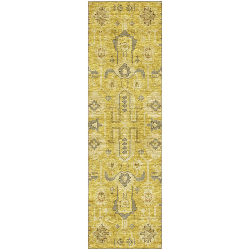 Premium Machine Washable Prisco Gold Rug, Runner 2'3" x 7'6"
