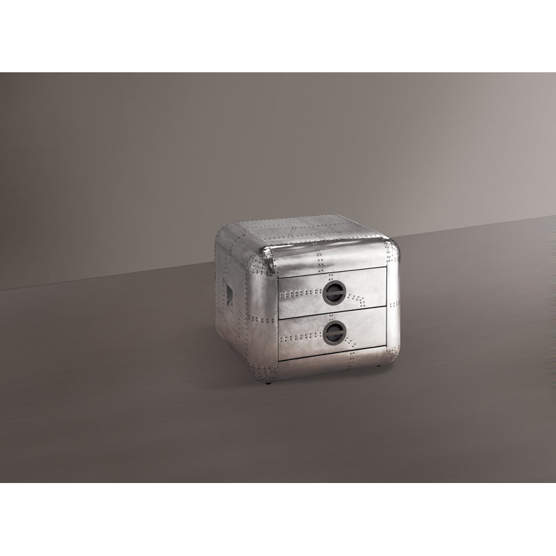 Brancaster 26" Chrome Aluminum and Leather End Table with Storage