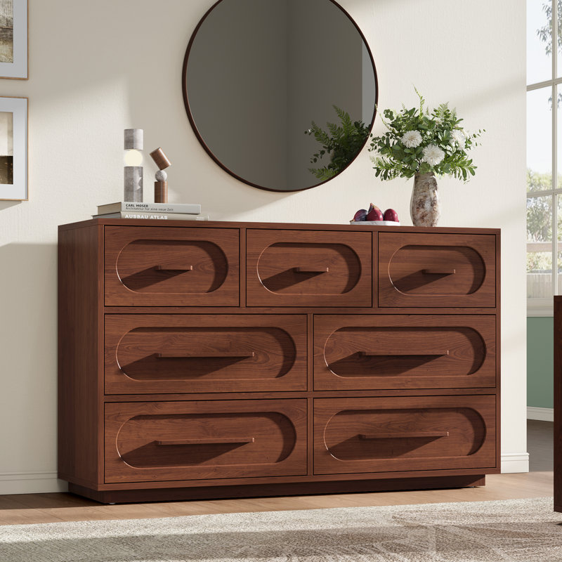 Commode 7 tiroirs pour chambre à coucher, commodes de 47,2 po de largeur avec panneau à conception unique, salon, couloir, Gaddis