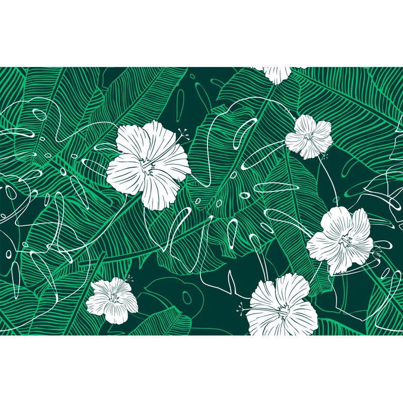 Banana Foliage, Monstera Leaf And Hibiscus Flower by Iana Kotova - Wrapped Canvas Print, 61cm H x 91cm W