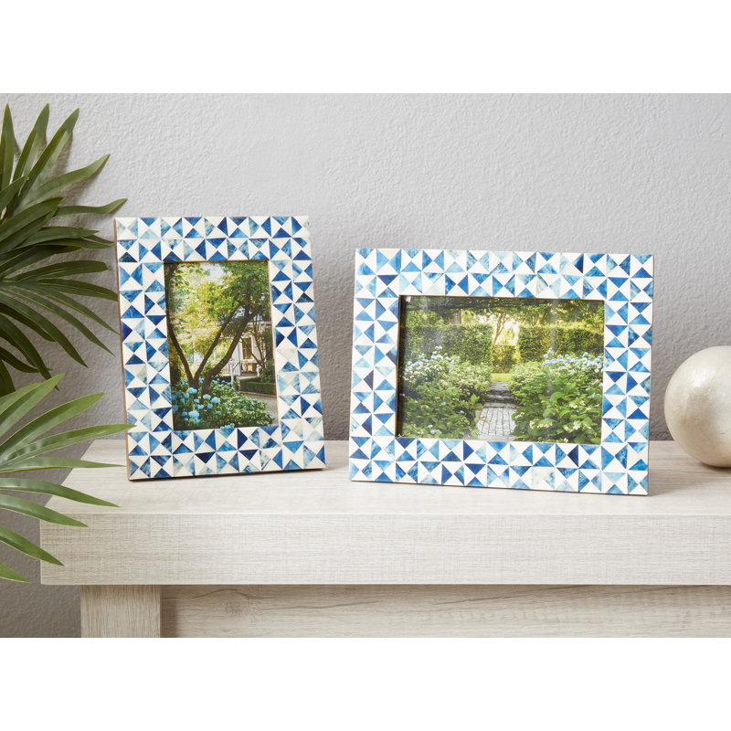 Blue and White Geometric Glass 5x7 Photo Frame