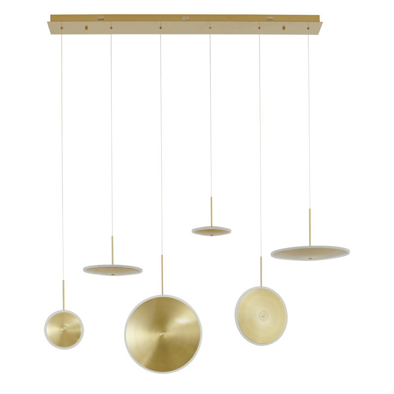 6-Light Gold Dimmable LED Chandelier With Six LED Saucer Lights