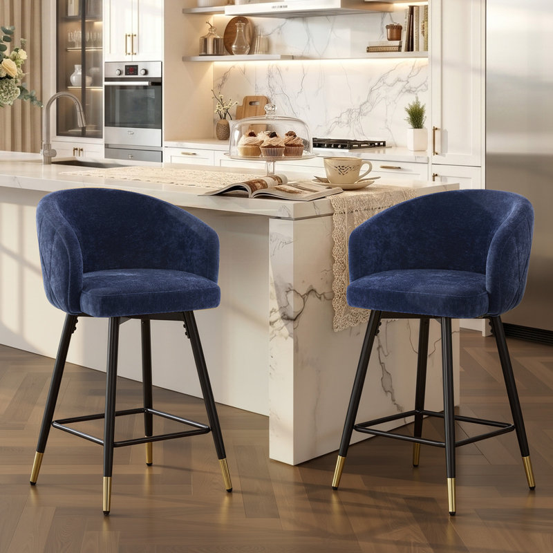 26" Swivel Upholstered Counter & Bar Stool with Metal Frame, Supports 350 Lbs, Blue