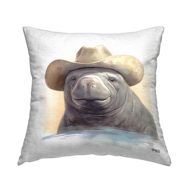 Coussin souriant souriant avec lamantin avec chapeau par RB