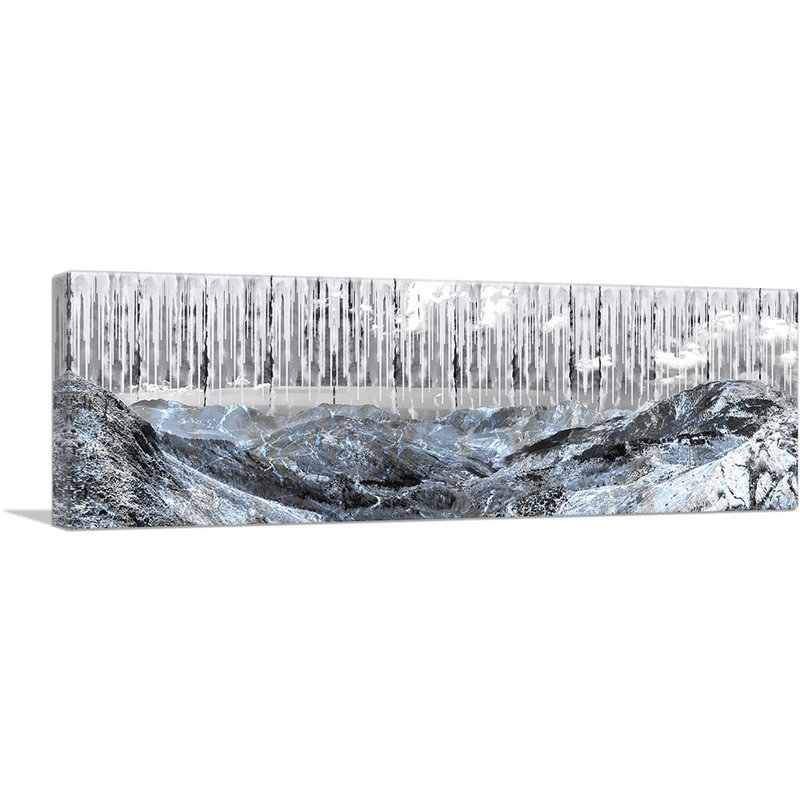«Mountain Range in Albania Blue Paint Drips», reproduction d'art graphique sur toile tendue, H 12 po x l 36 po x P 1,5 po