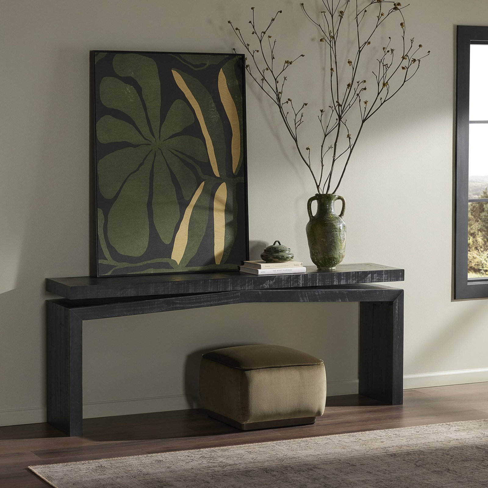 Henn Solid Wood Console Table, Aged Black Pine, 30.75" H x 78.75" W x 15" D