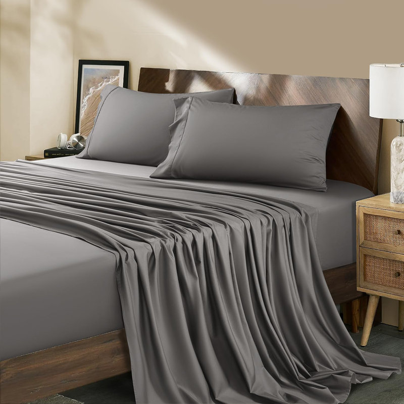 1000 Thread Count Egyptian-Quality Cotton Sheet Sets, King Sheet Set with 2 Pillowcases, Dark Gray