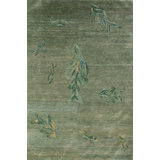 Contemporary Hand Knotted Animal Print Area Rug in Green