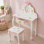 Grande coiffeuse Teamson Kids Princess & Frog Kids, miroir et tabouret, impression rayée avec tiroirs pour le rangement
