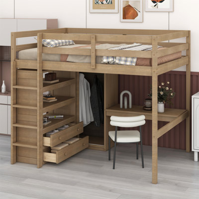 Loft Bed With Built-In Wardrobe, Desk, Storage Shelves And Drawers by Harriet Bee