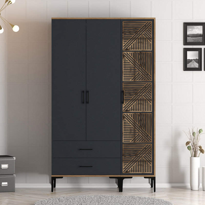 Berend 3 Door Manufactured Wood Wardrobe, Walnut/Anthracite
