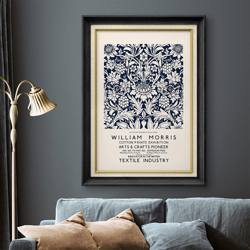 Fleur par William Morris - peinture sur toile encadrée, Noir