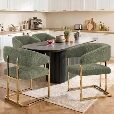 Modern 22" Seat Wide Metal Frame Chenille Upholstered Armchair Dining Chair (Green)