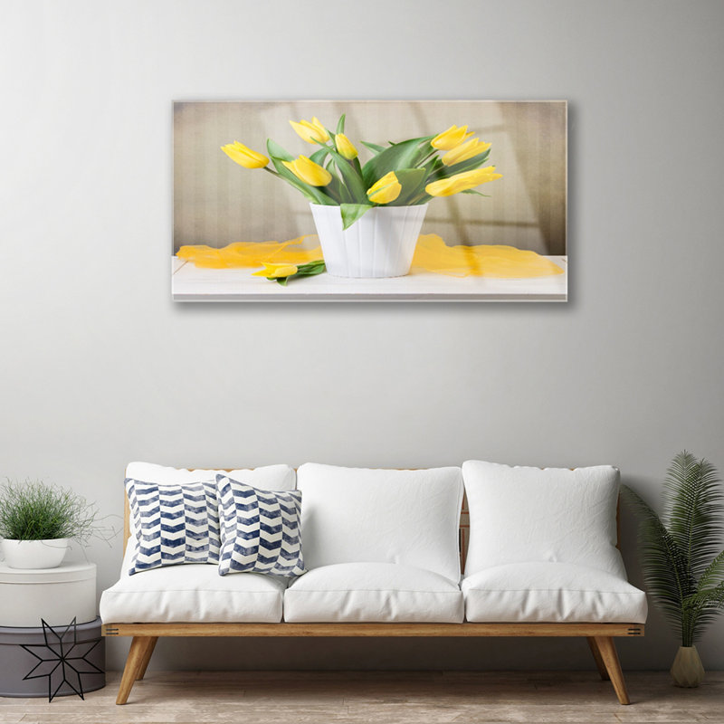 Glass Print Wall Art 100X50cm Image Printed On Glass Decorative Wall Picture Behind Toughened / Tempered Safety Real Glass For Kitchen & Living Room Theme: Tulips Floral