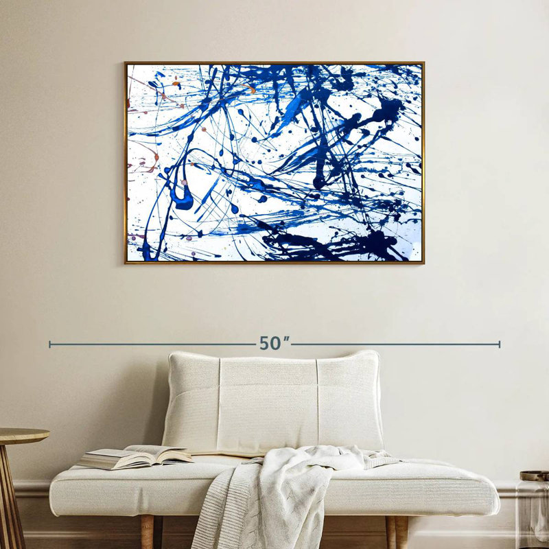 Bleu marine Leota, Cadre flottant doré, 40 po x 27 po