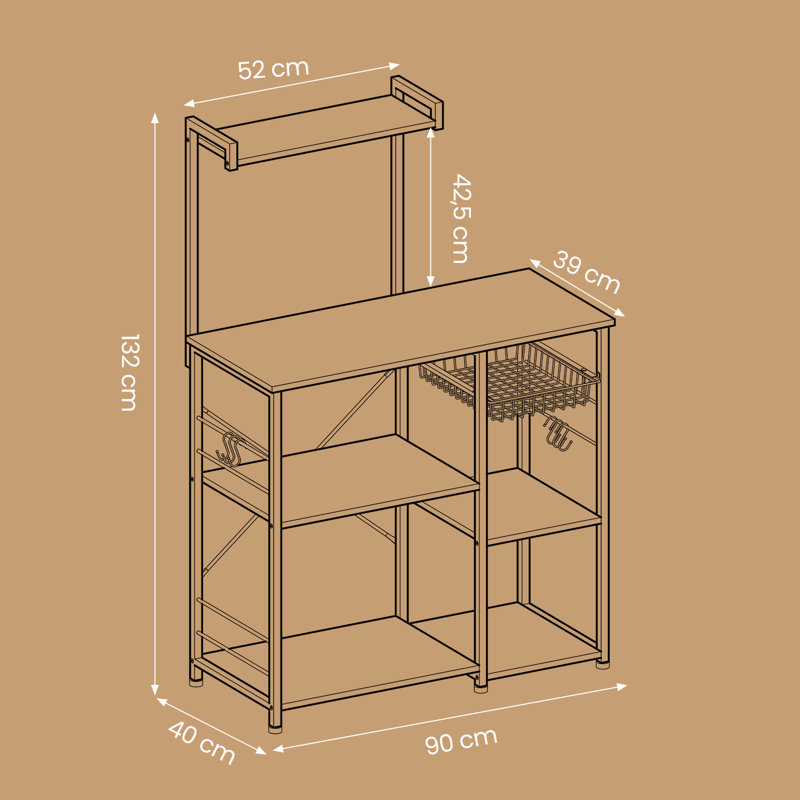 35.4'' Standard Baker's Rack with Microwave Compatibility, Light Brown