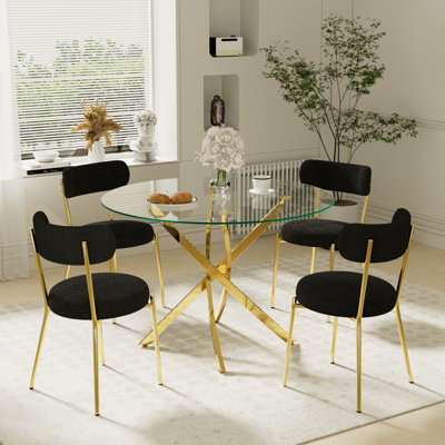 5-Piece Round Glass Dining Table Set for 4