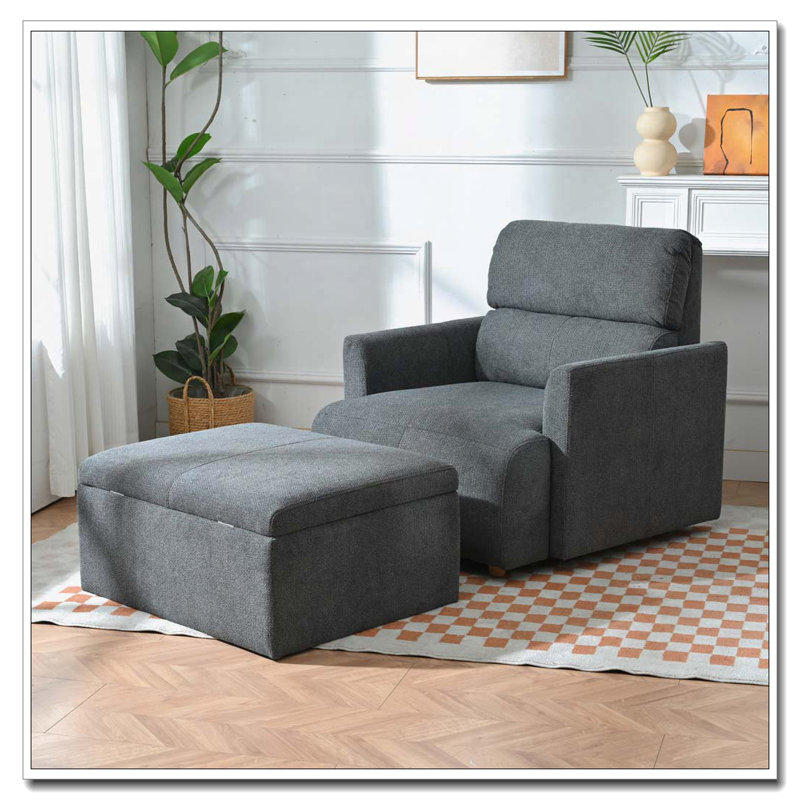 Fauteuil surdimensionné avec repose-pieds et repose-pieds rembourré avec rangement, Gris foncé