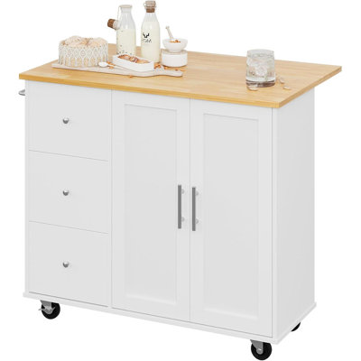 Rolling Kitchen Island Cart with Folding Drop Leaf Breakfast Bar, Portable Trolley Island with Large Storage Cabinet -  Lark Manor™, 5352976D28CD45FBA766D11B2C11DB9F