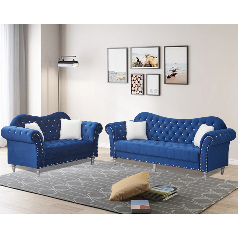 Ensemble de salon 2 pièces Kaula, Velours bleu marine