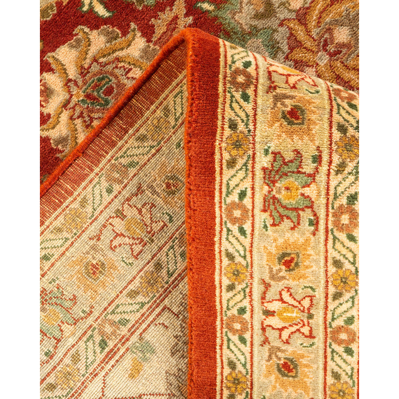 Tapis traditionnel en laine noué à la main orange 9 pi 3 po x 12 pi 3 po Hayner