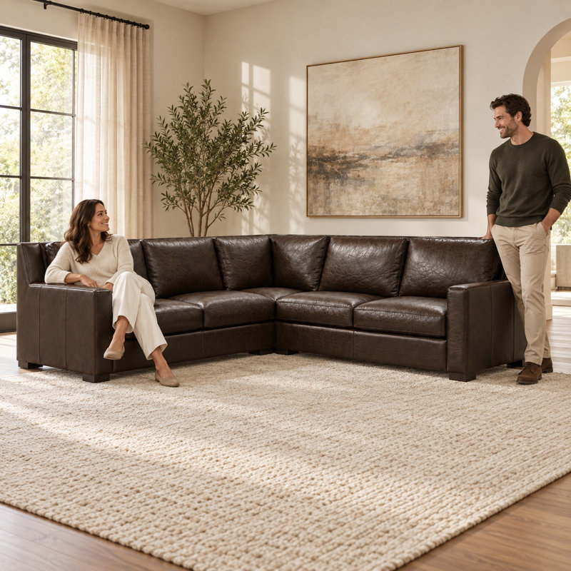 Cabo LAF Stately 100% Top Grain Leather Sofa, Made to Order, Amadeus Coffee