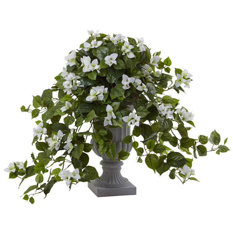 Bougainvillée plante en soie avec urne décorative, résistante aux rayons UV (intérieur / extérieur), blanc