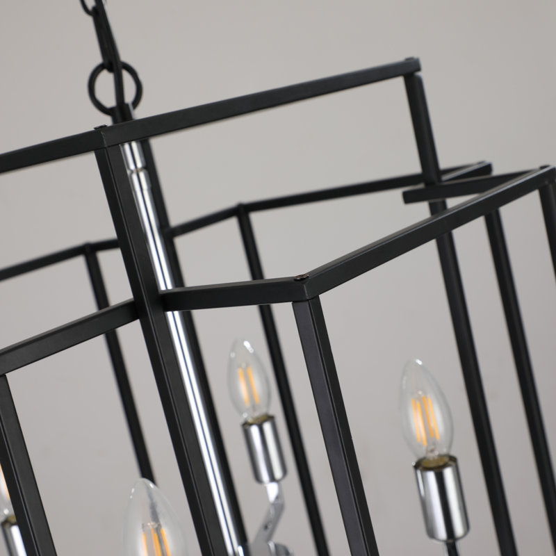 Lustre cage géométrique noir 8 lumières, hauteur réglable, Noir argenté