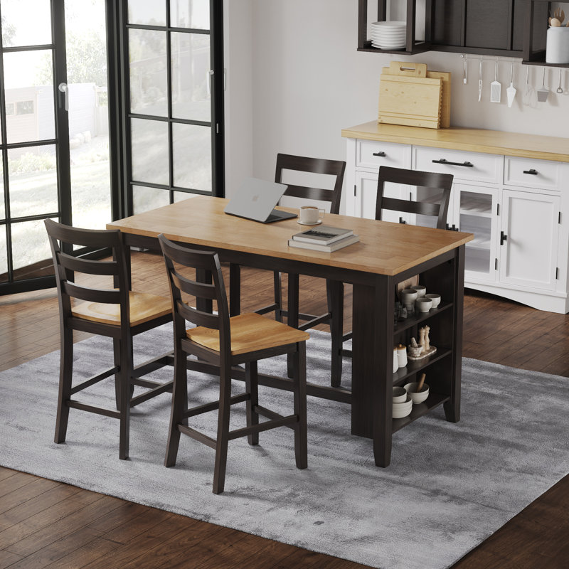 Beige and Brown Reclaimed Wood Counter Height Dining Table