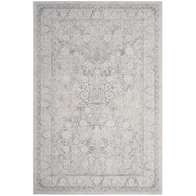 Calidia Power Loom Light Gray/Cream Rug, Rectangle 6' x 9'