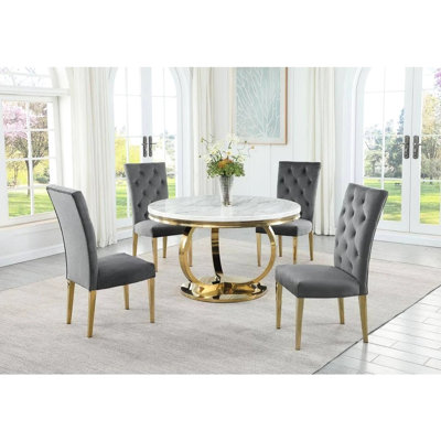Modern Dining Chair Of 2, Gray Back Velvet Upholstered With Gold Finish Stainless Steel Legs, Medium Firm And Comfy 2