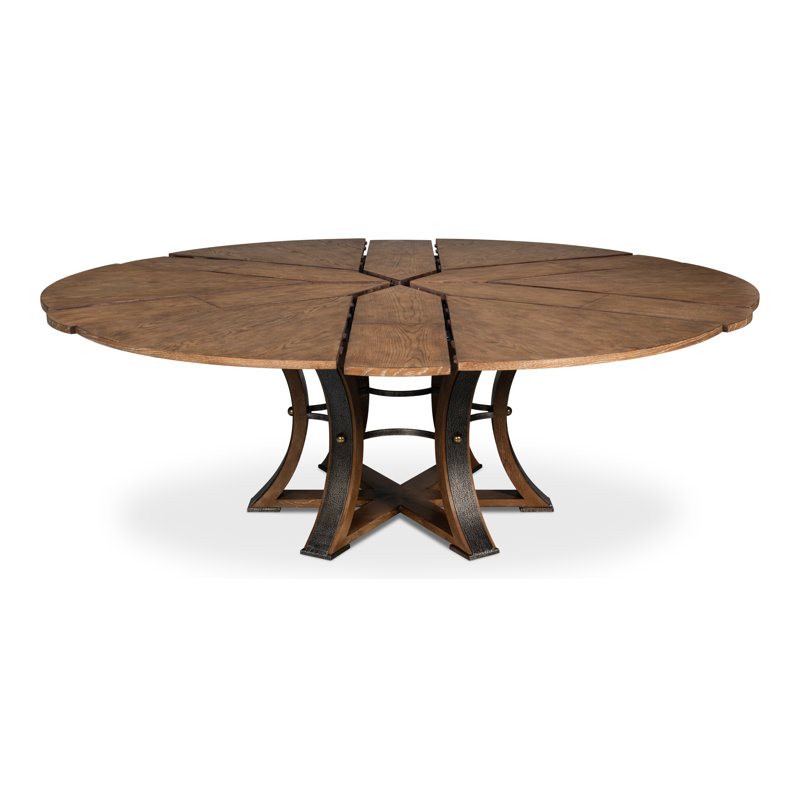 Tower Round Solid Oak Dining Table, Light Mink/Dark Hammered