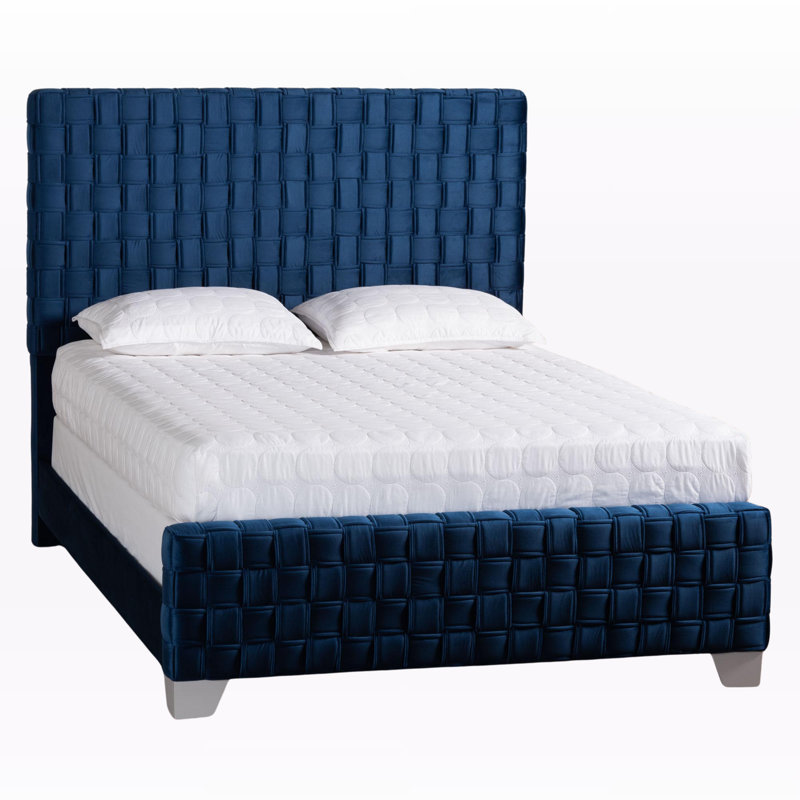 Ekon Queen Size Panel Bed Made of Navy Blue Velvet Fabric, 56.81'' H X 63.59'' W X 90.27'' L
