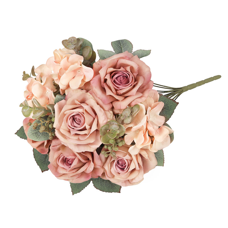 Bouquet de tiges de fleurs d'hortensia artificielles mélangées, Café rose
