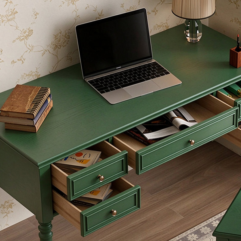 Bureau en bois massif vert avec 5 tiroirs, 30.5" H x 47.2" W x 23.6" D