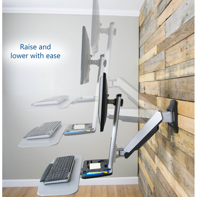 Sit to Stand Single Monitor Wall Mount Workstation - Silver