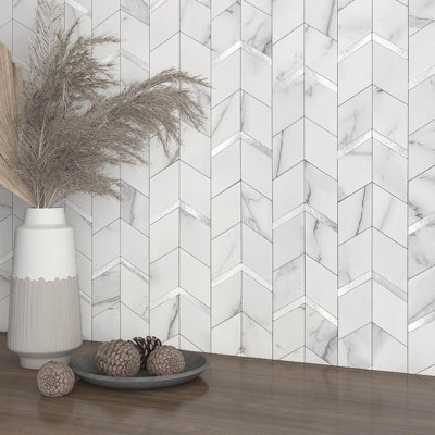 Carreaux diamant blanc argenté 10 pièces