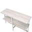 Table demi-lune avec support à barre transversale, pieds en métal, largeur de 16 pouces, hauteur de 30 po, détails et table en chêne blanc, profondeur de 48 po, compartiment ouvert