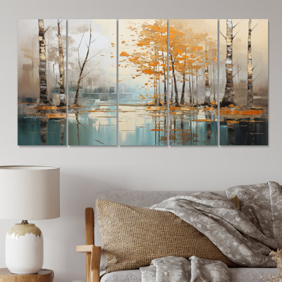 Birch Woods Golden Reflections I - Ensemble d'art mural en métal Birch Tree